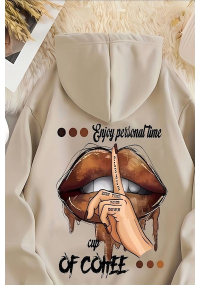 Uyguntarz Enjoy Personel Time Baskılı Oversize Sweatshirt Bej