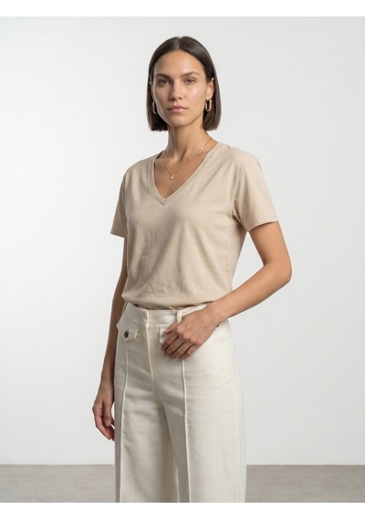 Dilvin 32847 Lyocell Karışımlı V Yaka T-shirt-taş