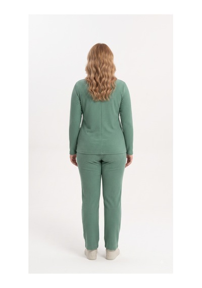 Sleeproom Büyük Beden Kadın Kaşkorse Mevsimlik Yeşil Pijama Takımı