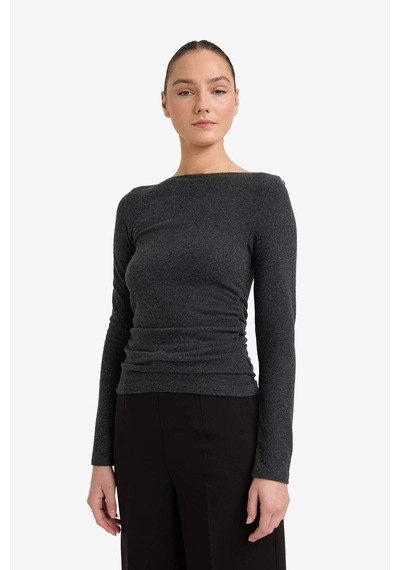 Defacto Slim Fit Dar Kesim Yarım Balıkçı Yaka Uzun Kollu Tişört G7809ax25wnar211 Antrasit-ar211