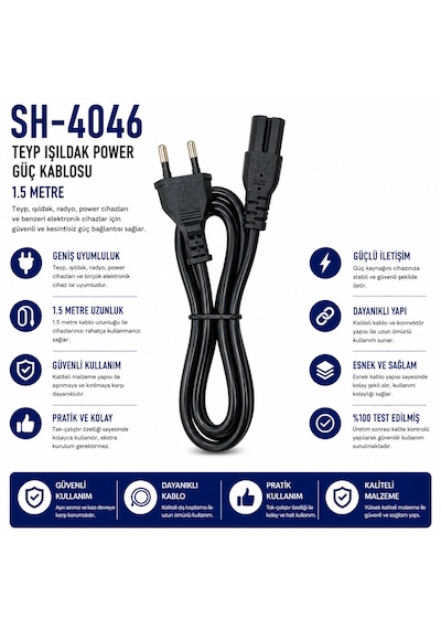 Sh-4046 C7 Teyp Işıldak Power Güç Kablosu 1.5 Metre 1.5 M