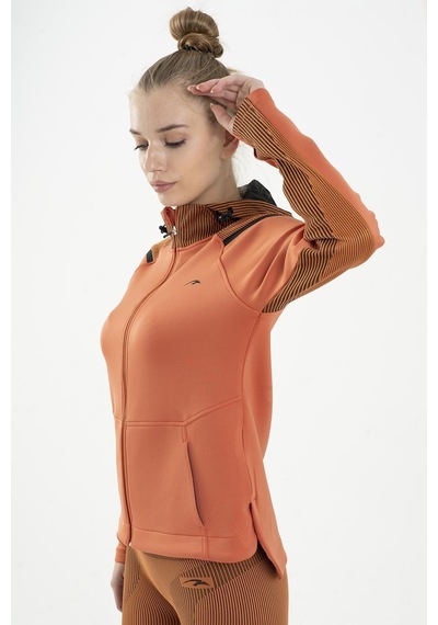 Maraton Active Slimfit Kadın Kapşonlu Uzun Kol Spor Bakır Tracktop 815015-bakır
