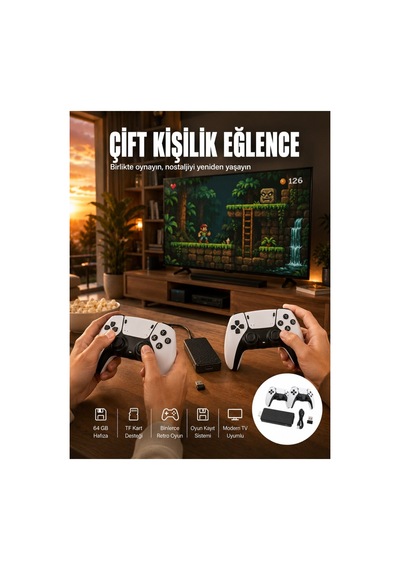 Hdmı Girişli Retro Oyun Çubuğu 2 Kişilik Kablosuz Yeni Nesil - Hs08376372-7597 Renkli