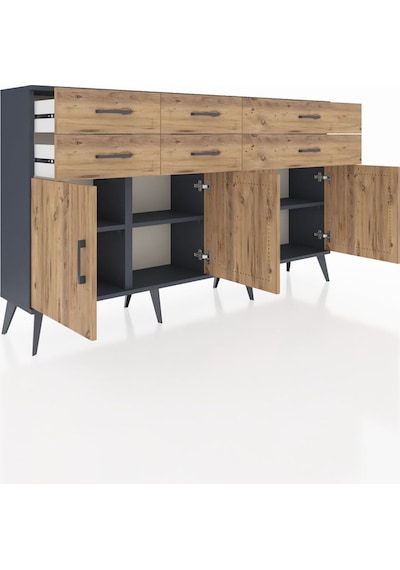 Arges Konsol 3 Raflı 6 Çekmeceli 4 Kapaklı 176x30x99 Antrasit-çam Atlas Çam - Antrasıt Arges Konsol 3 Raflı 6 Çekmeceli 4 Kapaklı 176x30x99 Antrasit-çam Atlas Çam - Antrasıt