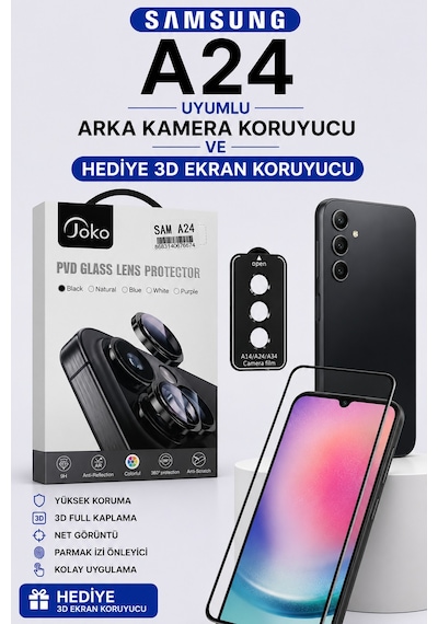 Samsung A24 Uyumlu Arka Kamera Koruyucu+ Full Ekran Koruyucu Seti Si Yah