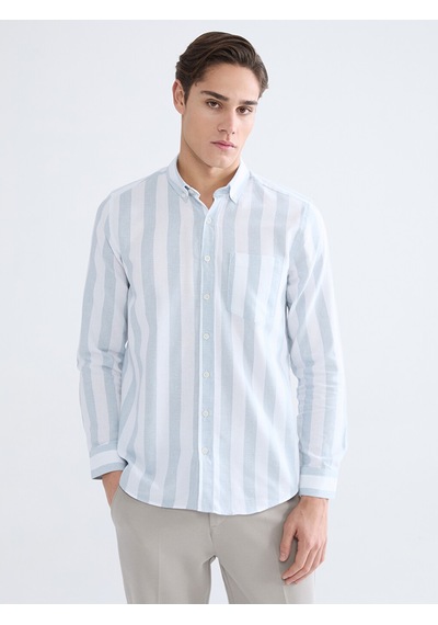 Lcwaıkıkı Classic Mavi Regular Fit Çizgili Armürlü Erkek Gömlek