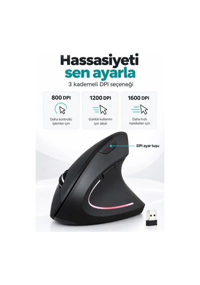 Sessiz Click Kablosuz Ergonomik Dikey Mouse Bluetooth 2.4 Ghz Usb Çift Cihaz Geçişli Dpi -