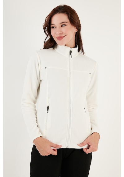 Lela Slim Fit Anti-Pilling Tüylenme Yapmayan Fermuarlı Cepli  Hırka Bayan Polar 5907002 Ekru