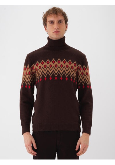 Xint Kahverengi Doğal Yün Dokulu Regular Fit Kazak 801827 Kahve