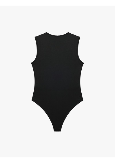 Koton Slim Fit Kolsuz Bisiklet Yaka Bodysuit Siyah 7wak10014ek