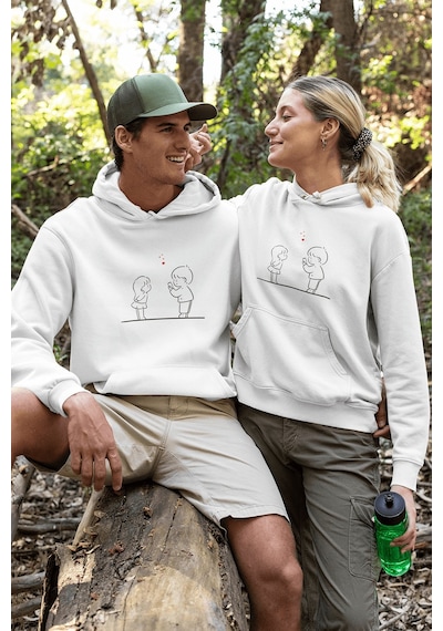 Selfy Sevgili/çift/arkadaşlık 2'li Kapşonlu Sweatshirt Seti Beyaz