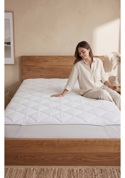 Riss Tekstil %100 Merinos Kuzu Yünü Yatak Pedi, Yatak Koruyucu, Yatak Alezi Beyaz 100 x 200