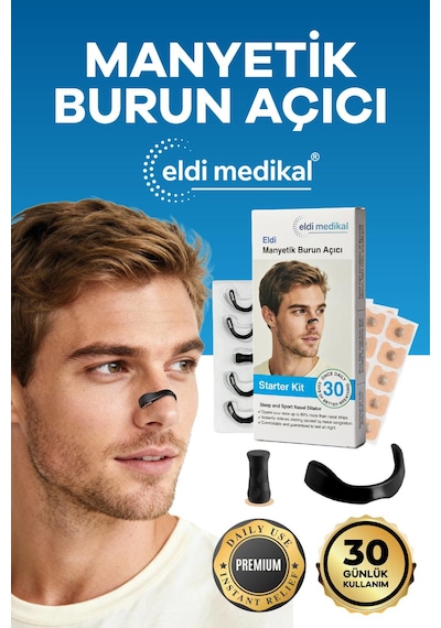 Eldi Medikal Manyetik Burun Açıcı Bandı Başlama Seti 30 Çift Siyah