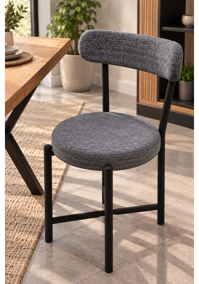 Sulorahome Keten Kumaşlı Gri Mutfak Sandalyesi - Metal Ayaklı Modern Tasarım