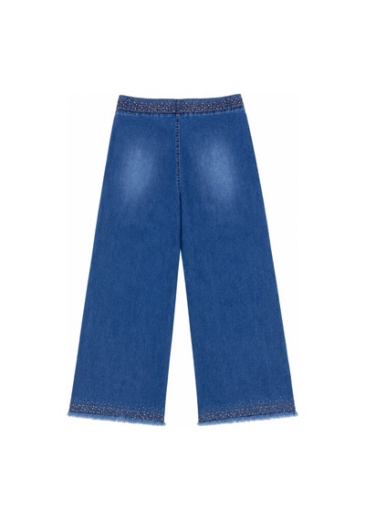 Büyük Beden Kemerli Likralı Taşlı Denim Kadın Pantolon Mavi
