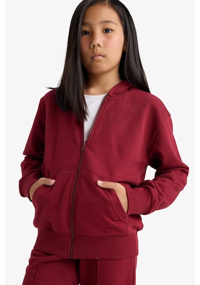 Defacto Kız Çocuk Basic Düz Kapüşonlu Fermuarlı Sweatshirt C8110a825aubr281 Bordo