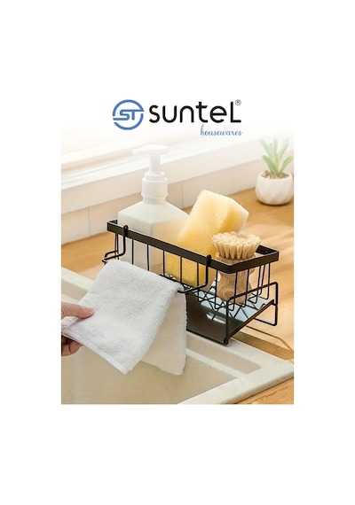 Suntel Tezgah Üstü Sıvı Sabunluk Ve Süngerlik Organizer Siyah