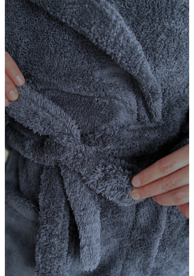 Kapüşonlu Wellsoft Sabahlık & Peluş Bornoz - Yumuşak, Polar Unisex Sabahlık Antrasıt/s/m Antrasit