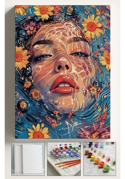 Sayılarla Boyama Seti Numaralı Tuval Fırça Boya Dahil Kasnaklı Set 40x50 Cm - Su Ve Kadın
