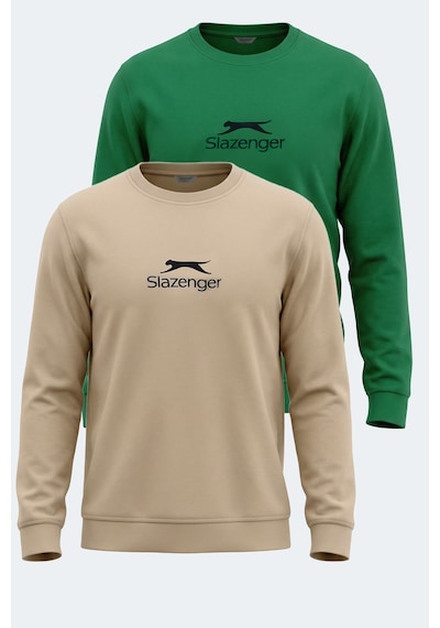 Slazenger Ortwın 2 Li Set Erkek Sweatshırt Beyaz - Yeşil