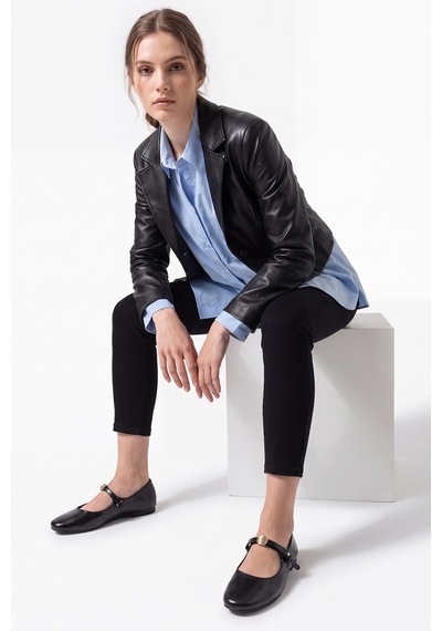 Luvi Shoes Kathy Siyah Tokalı Kadın Babet Ayakkabı