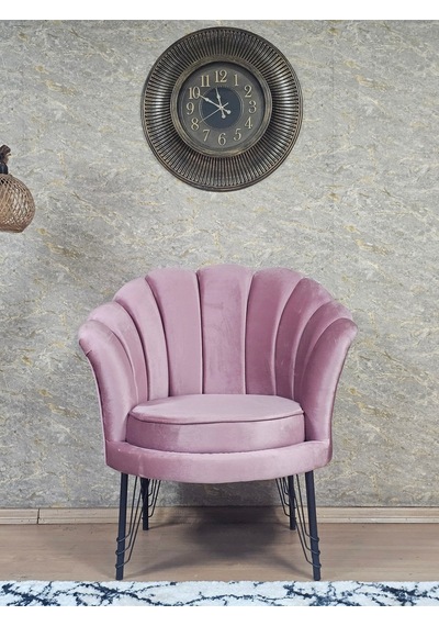Zafir Tekli İstiridye Siyah Boyalı Telli Ayak Çay Seti Koltuk Tekli Berjer , Balkon, Salon, Ofis Pembe