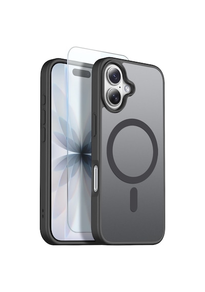 Teleplus Apple Uyumlu iPhone 16 Kılıf Babet Translucent Mat Msafe Şarj Özellikli Kapak + Ekran Koruyucu Siyah