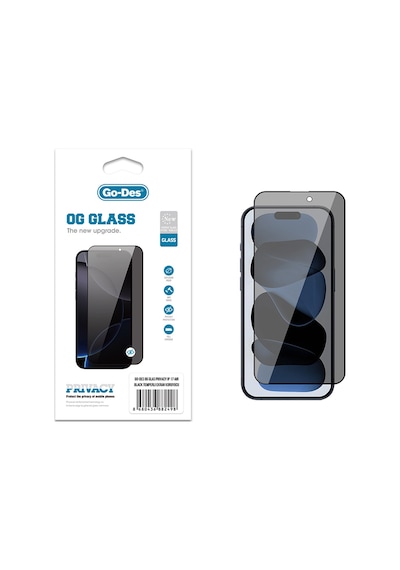 Apple Uyumlu   iPhone 17 Air Go Des Og Glass Privacy Antistatik Temperli Cam Ekran Koruyucu Siyah