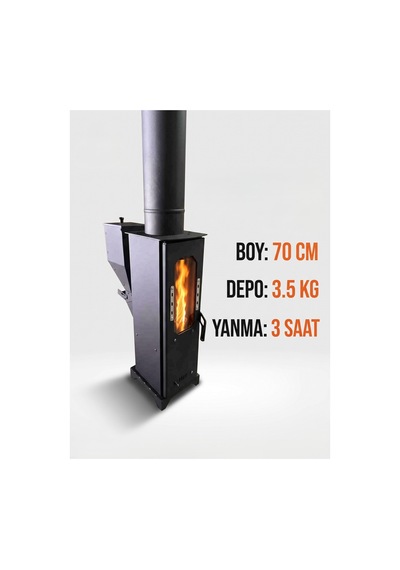 Kapalı Alan Ve Atölye Tipi Bacalı Pelet Sobası 70 Cm - Cam Kapaklı Ekonomik İç Mekan Isıtıcı - 936194655