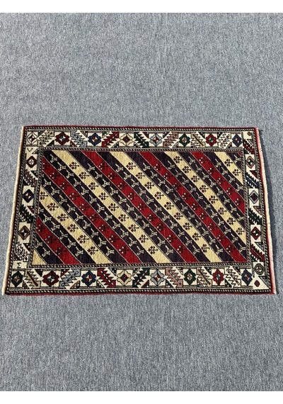 El Dokuma Şal Halısı 84x125 Kırmızı Lacivert %100 Yün Halı Kırmızı