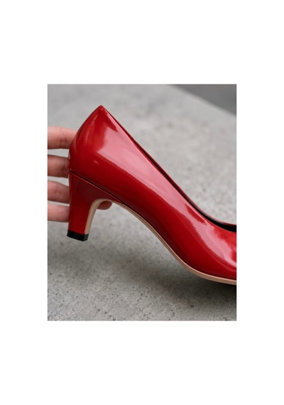 Futsishoes Rowan Kırmızı Rugan Hakiki Deri Stiletto Kısa Topuklu Ayakkabı