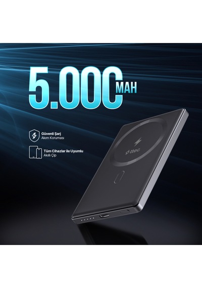 Ttec 2BB229GR 5.000 mAh MagSafe Uyumlu PD 20W Kablosuz Taşınabilir Hızlı Şarj Aleti