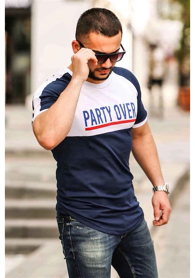 Madmext Baskılı Lacivert Tişört 4027 Lacivert