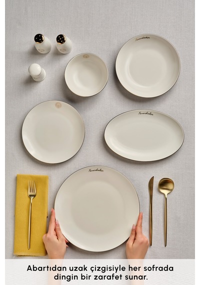 Karaca Lisanslı Elegance Bone Gold 53 Parça 12 Kişilik Yemek Takımı Lacivert