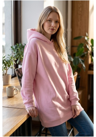 Flovmix Üç İplik Sweat Kapüşonlu Açık Pembe