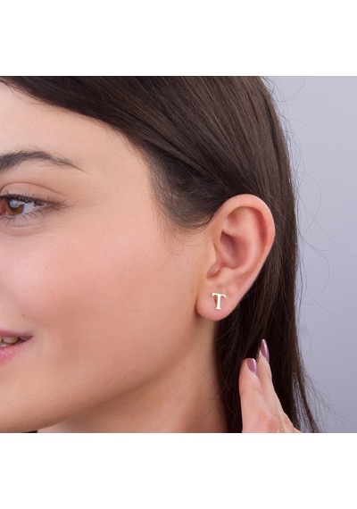 Goldkupe 14 Ayar Altın T Harf Küpe 0,42 Gr-1379