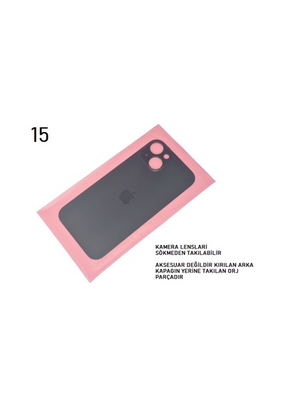 Tkgz - Apple Uyumlu iPhone 15 Arka Pil Batarya Kapağı - Cam Kapak Geniş Lens Deliği - Siyah Çok Renkli