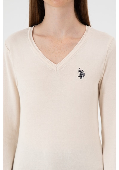 U.S. Polo Assn. Kadın Krem Melanj V Yaka Basic Kazak 50313590-VR159