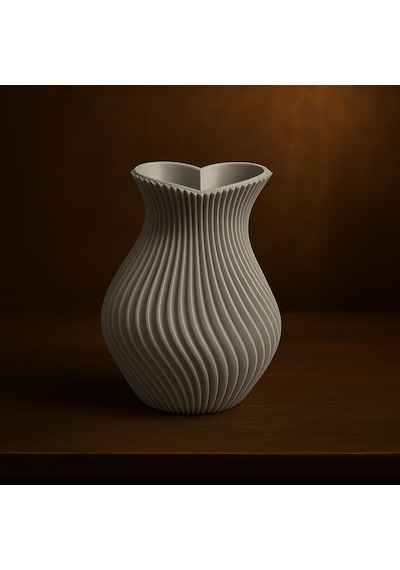 Kalp Şeklinde Vazo. Vazo. 3d Vazo. Plastik Vazo. Kıvrımlı Vazo. Dekoratif Vazo. Gri