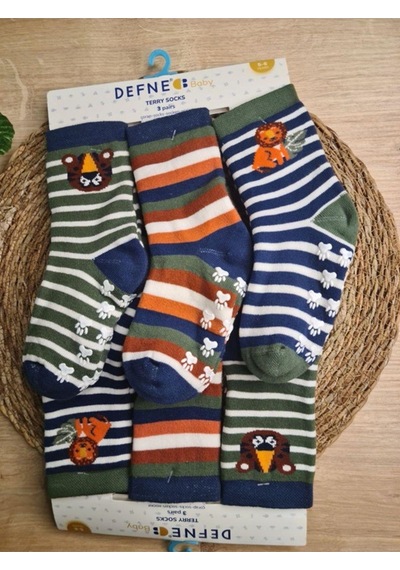 Defne Baby 3 Çift Havlu Pamuklu Kaydırmaz Taban Kışlık Erkek Çocuk Ve Bebek Soket Çorap-795 Yeşil