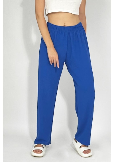 Kadın Beli Lastikli Ayrobin Eşofman Pantolon Saks Mavi