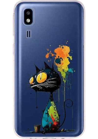 Samsung Galaxy A2 Core İle Uyumlu Splash Kedi Tasarımlı Şeffaf Silikon Kılıf Şeffaf