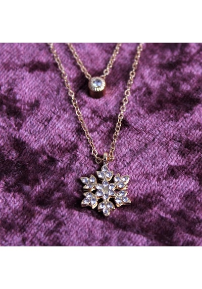 İkili Lotus Gold Kolye Kahverengi - Beyaz