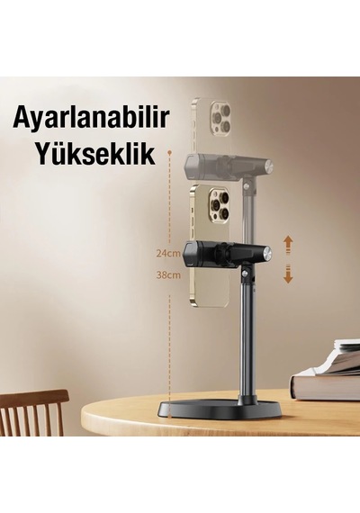 Ally T8 360 Dönebilen Yükseklik Ayarlı Masa Üstü Telefon Tutucu- 5775 Siyah