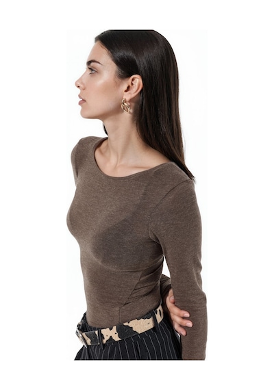 Hiccup Busem Slim Fit Uzun Kollu Transparan Bluz Kahverengi