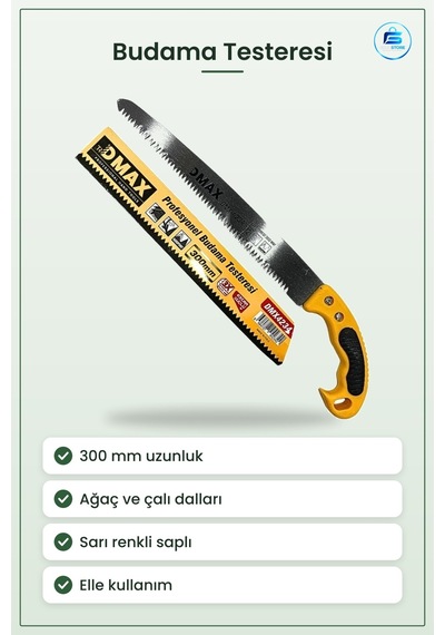 Budama Testeresi 300 Mm Bahçe Ağaç Ve Çalı Dalı Kesim Aleti Sarı