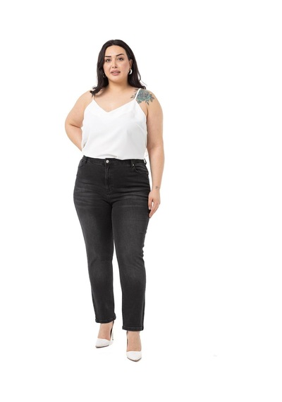 Disentis Büyük Beden Yüksek Bel Dar Paça Siyah Denim Pantolon-siyah Siyah