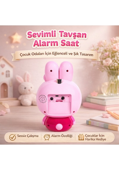 Tavşan Figürlü Masa Saati Açık Pembe