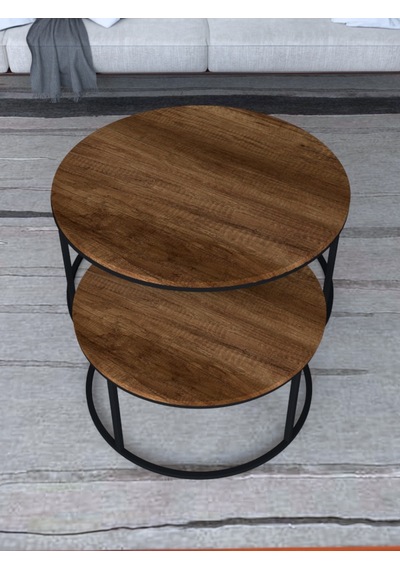 Arya Orta Sehpa Yuvarlak Barok Ceviz Suntalam 2'li Sehpa Takımı 80 x 80 CM