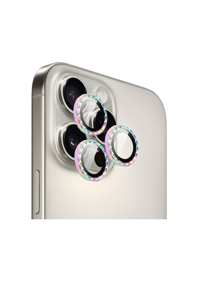 Apple iPhone Uyumlu 16 Pro / 16 Pro Max İçin Ipg Prolens Kamera Lens Koruyucu Elmas Kesim Çerçeveli, Kırılmaz Cam Çok Renkli